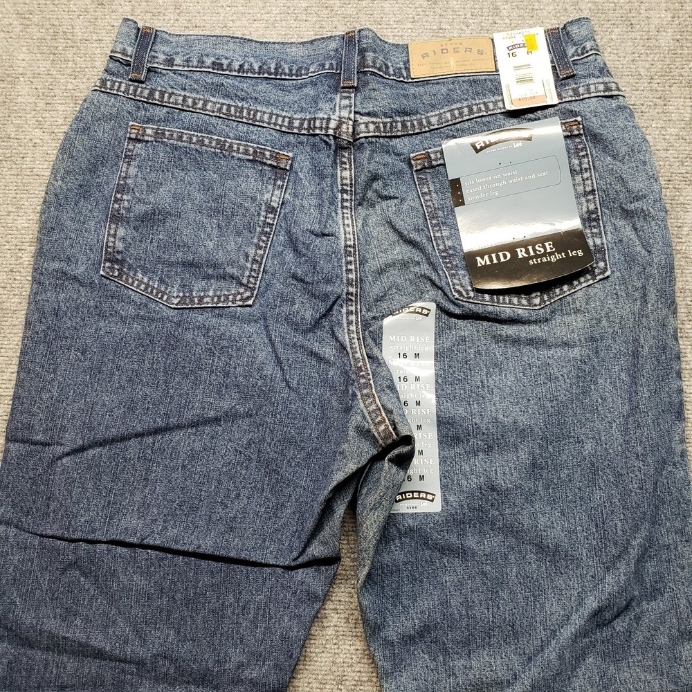 Vintage Denim Riders Jeans Womens 16 Blue Pockets Cotton Straight Mid Rise New